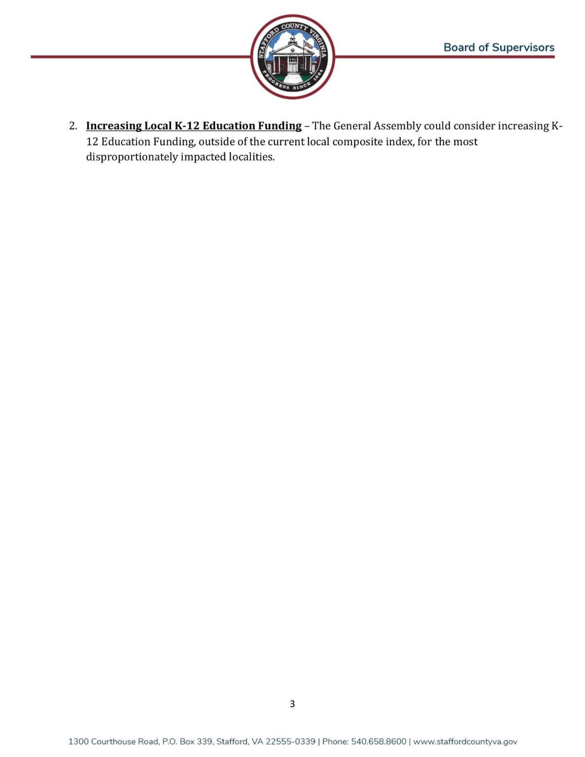 Third page of Chairman Deuntay Diggs' prepared remarks proposing additional K-12 education funding