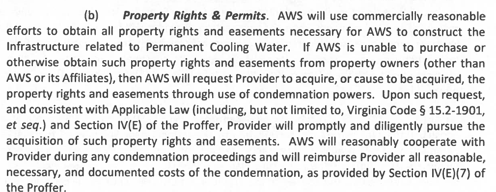 Condemnation clause in the AWS–Stafford water infrastructure agreement